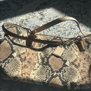 Coach Snake Print Shoulder Bag in Tan and Brown